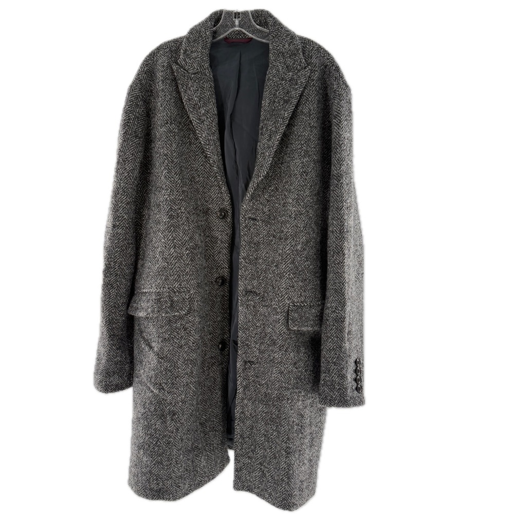 Bonobos Italian 100% Virgin Wool Top Coat Herringbone Charcoal Men's Size 44R